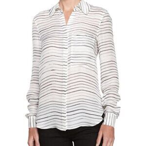 Haute Hippie Painterly Stripe Silk Buttondown Top Blouse, size XS